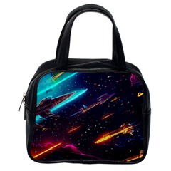 Night Sky Neon Spaceship Drawing Classic Handbag (one Side) by Ravend