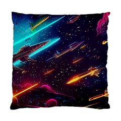 Night Sky Neon Spaceship Drawing Standard Cushion Case (two Sides) by Ravend