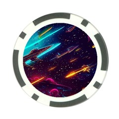 Night Sky Neon Spaceship Drawing Poker Chip Card Guard (10 Pack) by Ravend