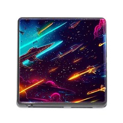 Night Sky Neon Spaceship Drawing Memory Card Reader (square 5 Slot) by Ravend