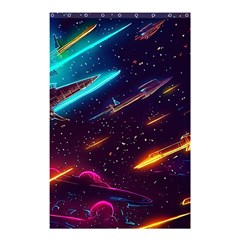 Night Sky Neon Spaceship Drawing Shower Curtain 48  X 72  (small)  by Ravend