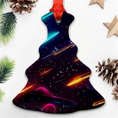 Night Sky Neon Spaceship Drawing Ornament (christmas Tree)  by Ravend