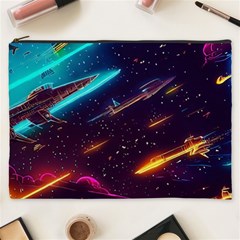 Night Sky Neon Spaceship Drawing Cosmetic Bag (xxxl) by Ravend