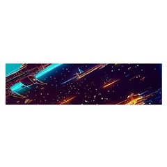 Night Sky Neon Spaceship Drawing Oblong Satin Scarf (16  X 60 ) by Ravend