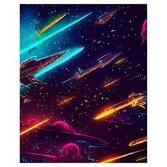 Night Sky Neon Spaceship Drawing Drawstring Bag (small) by Ravend