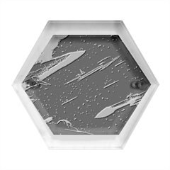 Night Sky Neon Spaceship Drawing Hexagon Wood Jewelry Box