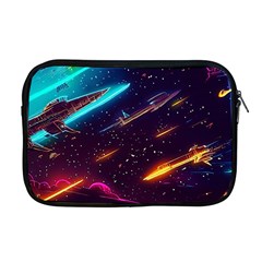 Night Sky Neon Spaceship Drawing Apple Macbook Pro 17  Zipper Case by Ravend