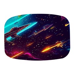 Night Sky Neon Spaceship Drawing Mini Square Pill Box by Ravend