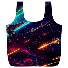 Night Sky Neon Spaceship Drawing Full Print Recycle Bag (xxxl) by Ravend