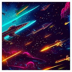 Night Sky Neon Spaceship Drawing Lightweight Scarf  by Ravend