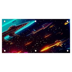 Night Sky Neon Spaceship Drawing Banner And Sign 6  X 3 