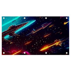 Night Sky Neon Spaceship Drawing Banner And Sign 7  X 4  by Ravend