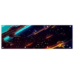 Night Sky Neon Spaceship Drawing Banner And Sign 9  X 3  by Ravend