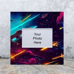 Night Sky Neon Spaceship Drawing White Box Photo Frame 4  X 6  by Ravend