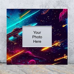 Night Sky Neon Spaceship Drawing White Wall Photo Frame 5  X 7  by Ravend