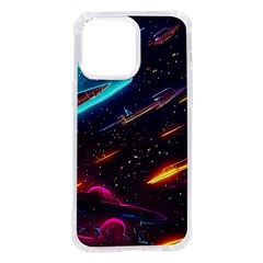 Night Sky Neon Spaceship Drawing Iphone 14 Pro Max Tpu Uv Print Case by Ravend