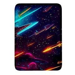 Night Sky Neon Spaceship Drawing Rectangular Glass Fridge Magnet (4 Pack) by Ravend