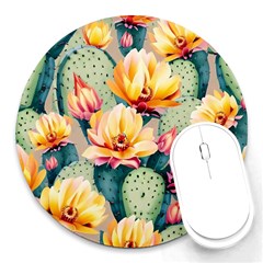 Prickly Pear Cactus Flower Plant Round Mousepad by Ravend