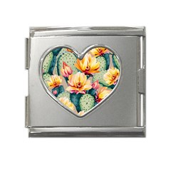 Prickly Pear Cactus Flower Plant Mega Link Heart Italian Charm (18mm) by Ravend