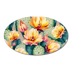 Prickly Pear Cactus Flower Plant Oval Magnet by Ravend