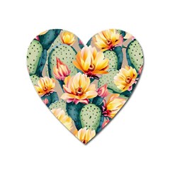 Prickly Pear Cactus Flower Plant Heart Magnet by Ravend