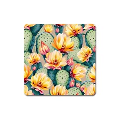 Prickly Pear Cactus Flower Plant Square Magnet by Ravend