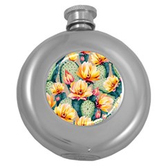 Prickly Pear Cactus Flower Plant Round Hip Flask (5 Oz) by Ravend