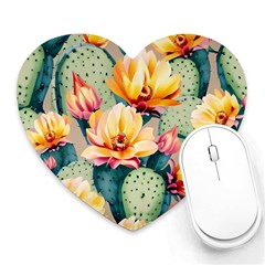 Prickly Pear Cactus Flower Plant Heart Mousepad by Ravend