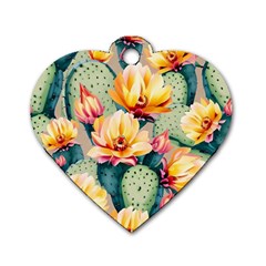 Prickly Pear Cactus Flower Plant Dog Tag Heart (two Sides) by Ravend