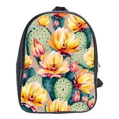 Prickly Pear Cactus Flower Plant School Bag (large) by Ravend