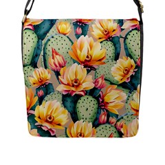 Prickly Pear Cactus Flower Plant Flap Closure Messenger Bag (l) by Ravend