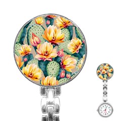 Prickly Pear Cactus Flower Plant Stainless Steel Nurses Watch by Ravend