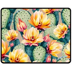 Prickly Pear Cactus Flower Plant Two Sides Fleece Blanket (medium) by Ravend