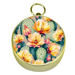 Prickly Pear Cactus Flower Plant Gold Compasses by Ravend