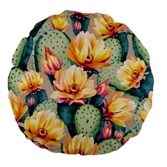 Prickly Pear Cactus Flower Plant Large 18  Premium Flano Round Cushions by Ravend