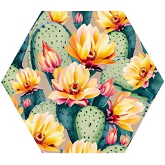 Prickly Pear Cactus Flower Plant Wooden Puzzle Hexagon by Ravend