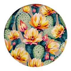 Prickly Pear Cactus Flower Plant Round Glass Fridge Magnet (4 Pack)