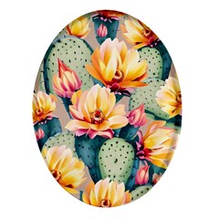 Prickly Pear Cactus Flower Plant Oval Glass Fridge Magnet (4 Pack)