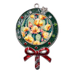 Prickly Pear Cactus Flower Plant Metal X mas Lollipop With Crystal Ornament by Ravend