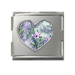 Beautiful Rosemary Floral Pattern Mega Link Heart Italian Charm (18mm) by Ravend