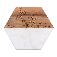 Beautiful Rosemary Floral Pattern Marble Wood Coaster (hexagon) 