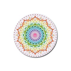 Mandala Pattern Rainbow Pride Rubber Coaster (round) by Ravend