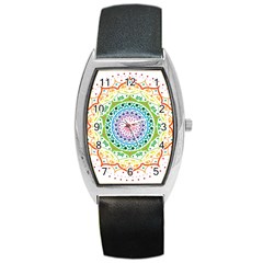 Mandala Pattern Rainbow Pride Barrel Style Metal Watch by Ravend