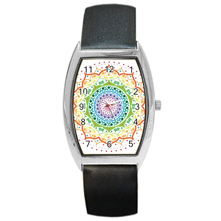 Mandala Pattern Rainbow Pride Barrel Style Metal Watch