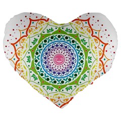 Mandala Pattern Rainbow Pride Large 19  Premium Heart Shape Cushions by Ravend