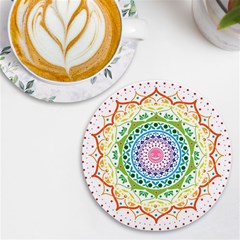 Mandala Pattern Rainbow Pride Uv Print Round Tile Coaster by Ravend