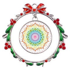 Mandala Pattern Rainbow Pride Metal X mas Wreath Ribbon Ornament by Ravend