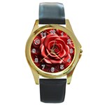 Roses Flowers Plant Round Gold Metal Watch Front