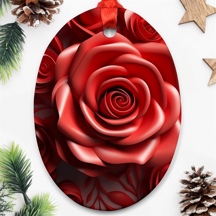 Roses Flowers Plant Oval Ornament (Two Sides)