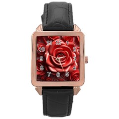 Roses Flowers Plant Rose Gold Leather Watch  by Ravend